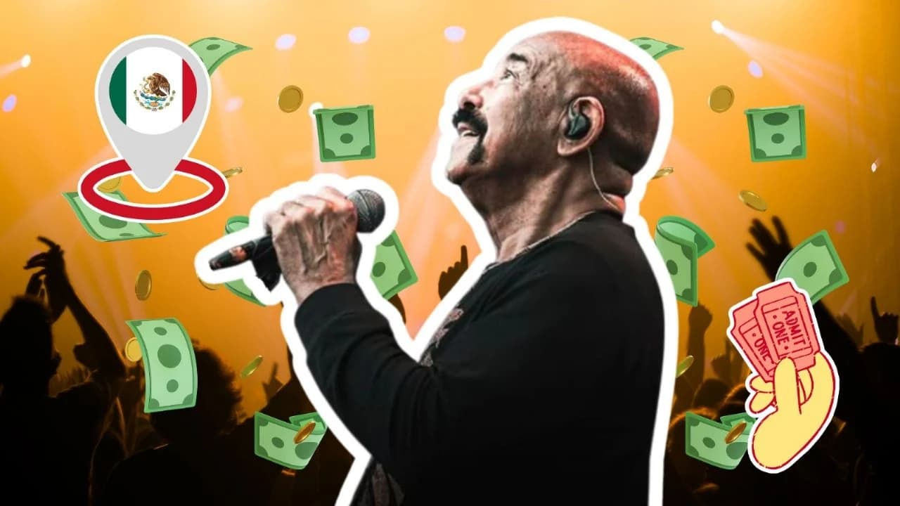 Óscar D'León con su bajo en el material promocional del Rumbo a los 55 Tour