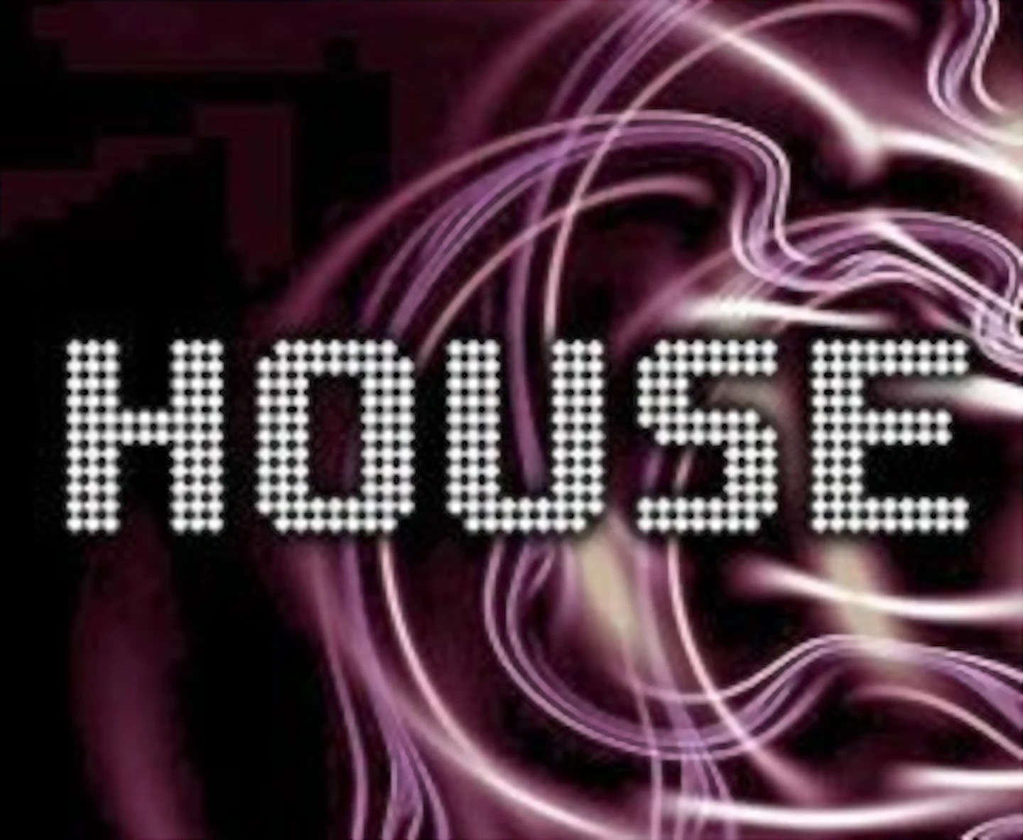 House: the word spelled out in marquee bulbs, letter by letter, over a swirl of purple and black light (illustrative image)