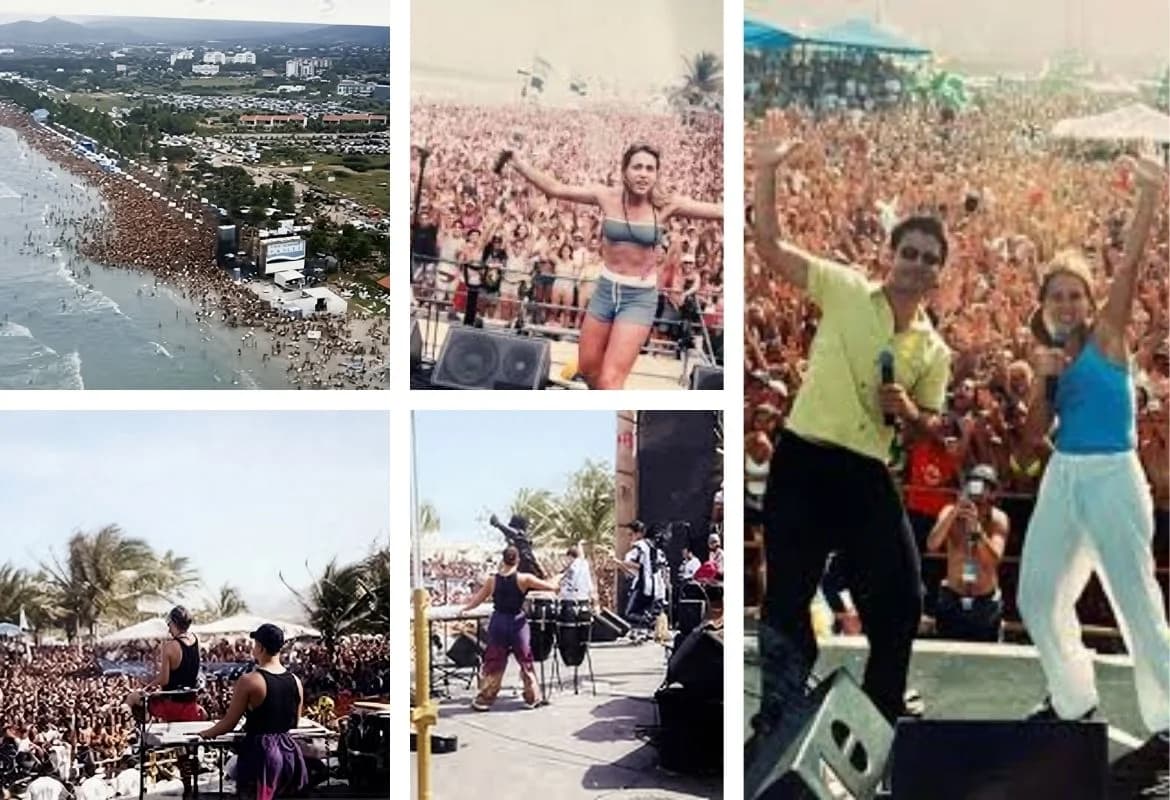 Descarga Belmont — archive collage of the beach festival at Playa El Agua, Isla de Margarita, the Venezuelan “Spring Break” of the 90s